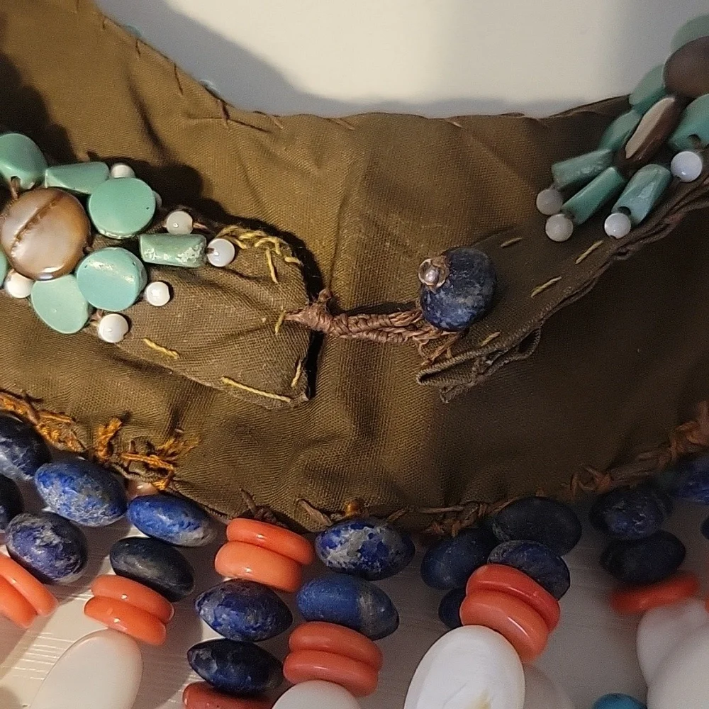 Hand Stitched Vtg Turquois,Red,Pink Coral,Fresh Pearls, Amethyst, Lapis gemstone - Picture 7 of 7